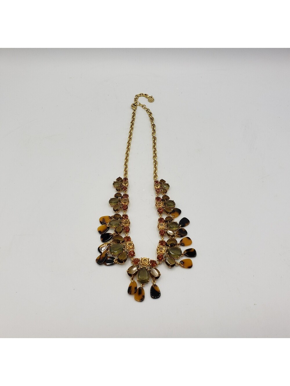 Talbots Statement Necklace Rhinestones Tortoise Shell 20" Amber Smokey